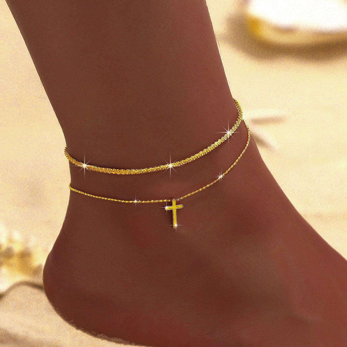 Female Fashion Cross Double-circle Anklet - Chic Angle